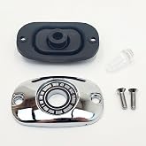 Chrome Rear Brake Master Cylinder Cover/Gasket for Harley Repl HD# 45057-99 | Fits 1999-2004 Harley Electra Glide, Road Glide, Road King Touring &amp; 1999-2005 Harley Softail Models (with Hardware + Sight)