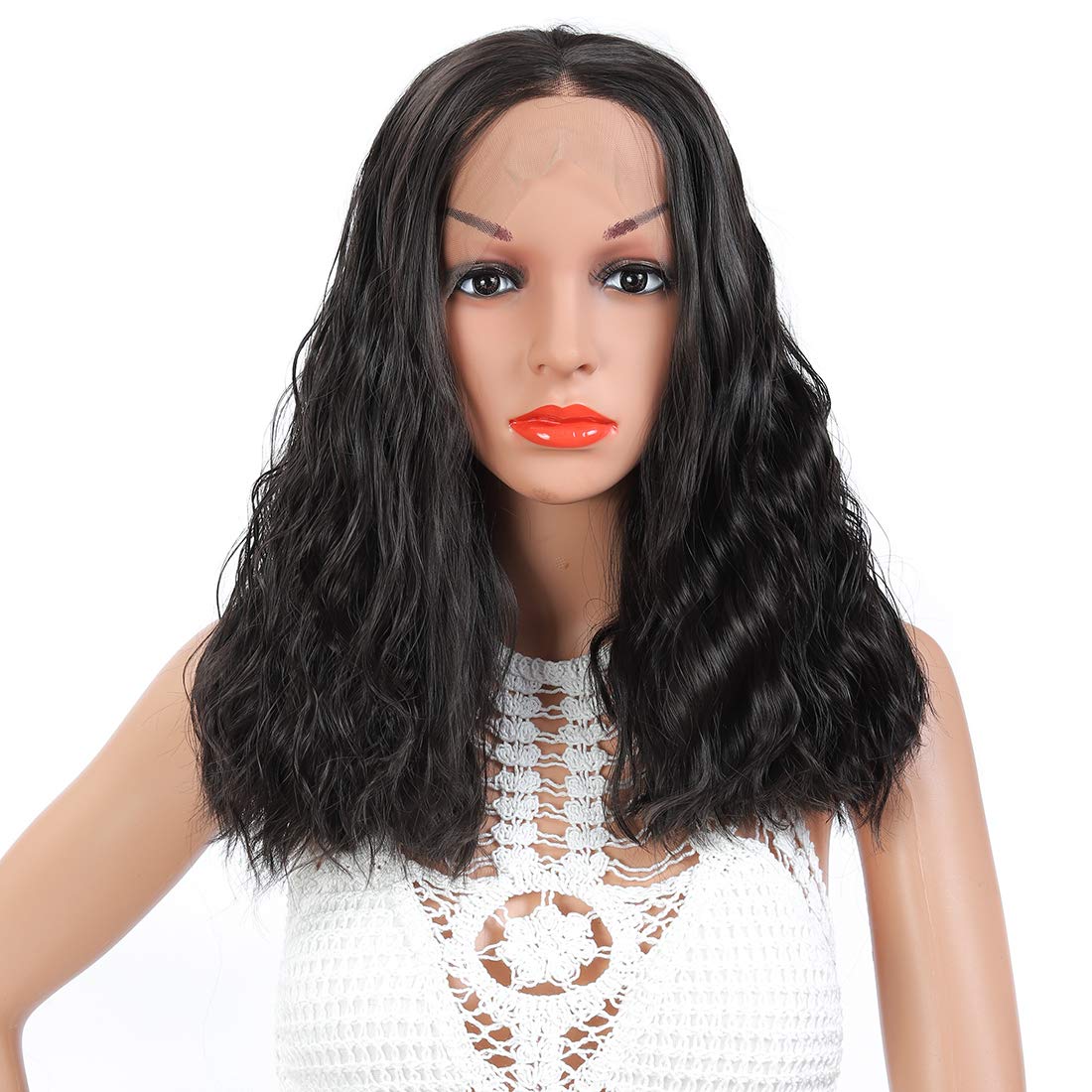 YanT HAIR Synthetic Lace Front Wigs For Women Wavy Bob Wig 14-15 inches Natural Hairline Brown Color