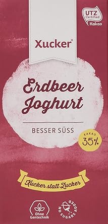 Xucker 5er Pack Schokolade ohne Zuckerzusatz mit Xylit, Erdbeer-Joghurt Geschmack, 5 x 100g Tafel, Weißolade