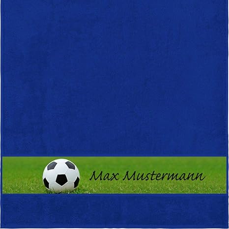Manutextur Duschtuch mit Namen - personalisiert - Motiv Sport - Fußball - viele Farben & Motive - Dusch-Handtuch - Royalblau 