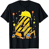 Four 4yr 4th Birthday Construction Vehicles 4 Year Old T-Shirt