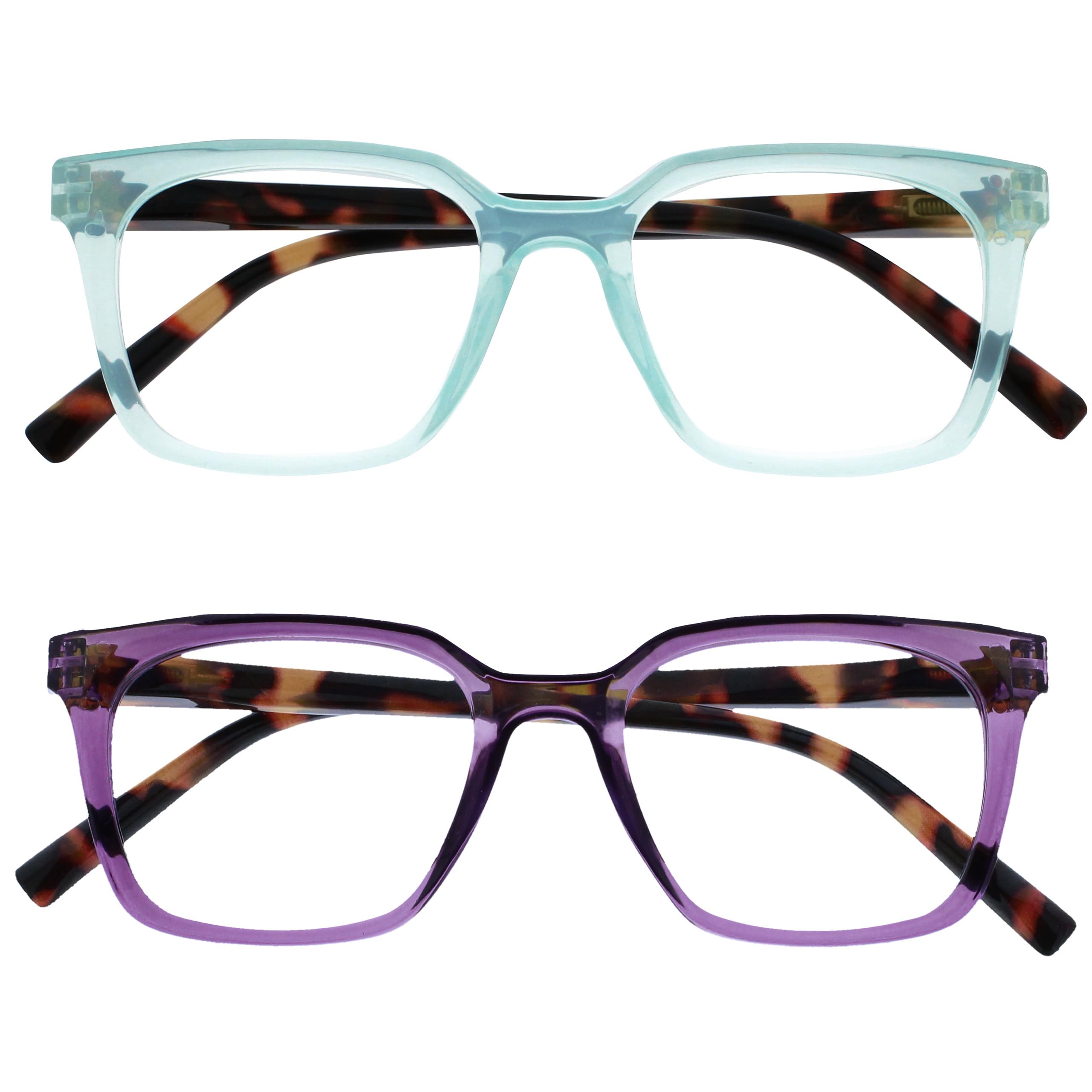 OPULIZE KOI Reading Glasses 2 Pack - Large Rectangular Frame - Purple-Aqua - Mens Womens - Spring Hinges - RR50-5Q - +2.50