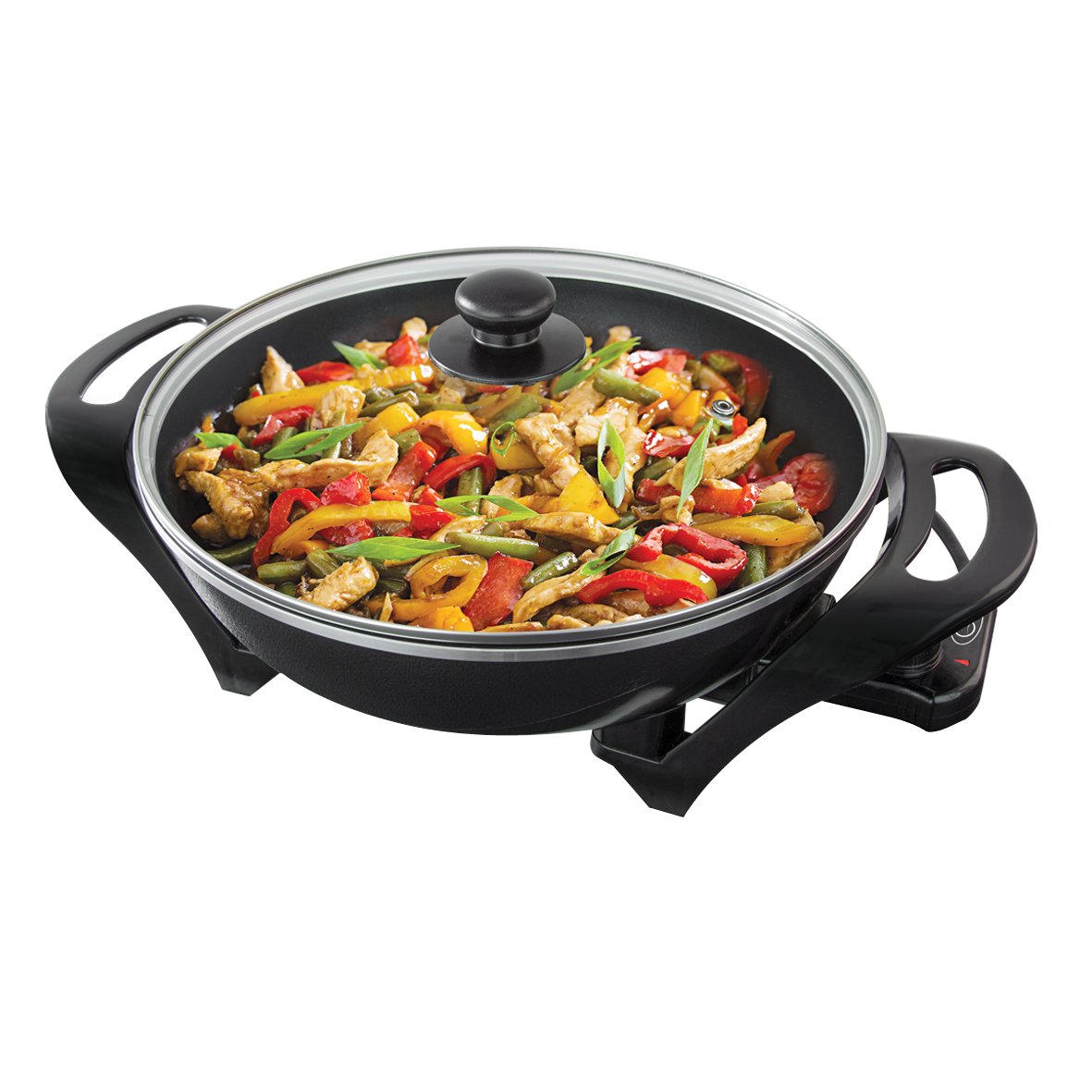Quest 35870 Electric Non-Stick Wok with Lid Included / 5 Precise Temperature Options/Rapid Heating Technology / 33cm Diameter/Detachable Power Cord For Serving / 1500W
