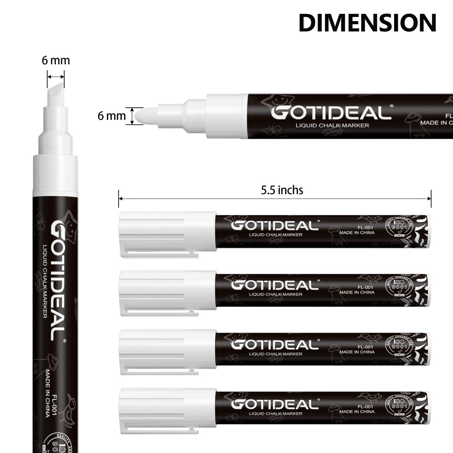GOTIDEAL White Liquid Chalk Markers, 12 Pack Chalkboard Markers, Chalk Pens for Car Windows, Signs, Blackboard, Glass Painting, Erasable 6mm Reversible Chisel & Bullet Tip-…