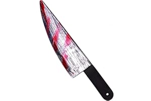 OUXWOM Realistic Fake Bloody Butcher Knife Prop - Safe Halloween Costume Accessory for Zombie, Killer, or Werewolf Cosplay (Knife)