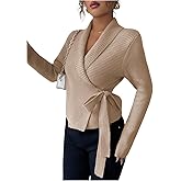 MakeMeChic Women's Business Winter Elegant Cardigan Wrap Tie Side Collared Long Sleeve Sweater
