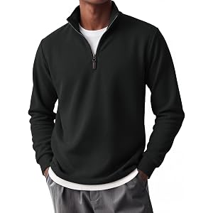 COOFANDY Mens Quarter Zip Pullover Fleece-Lined Mock Neck Sweatshirt Casual | Adjustable 1/4 Zip, Mock Neck, Long Sleeve, Sol