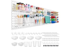 FZK Peg Board, 74PCS Metal Pegboard Wall Organizer Kit. Heavy Duty Pegboard, Peg Boards, Pegboard for Walls, White Pegboard for Garage Craft Room Workbench Office Kitchen Tool Organization, 24 * 24