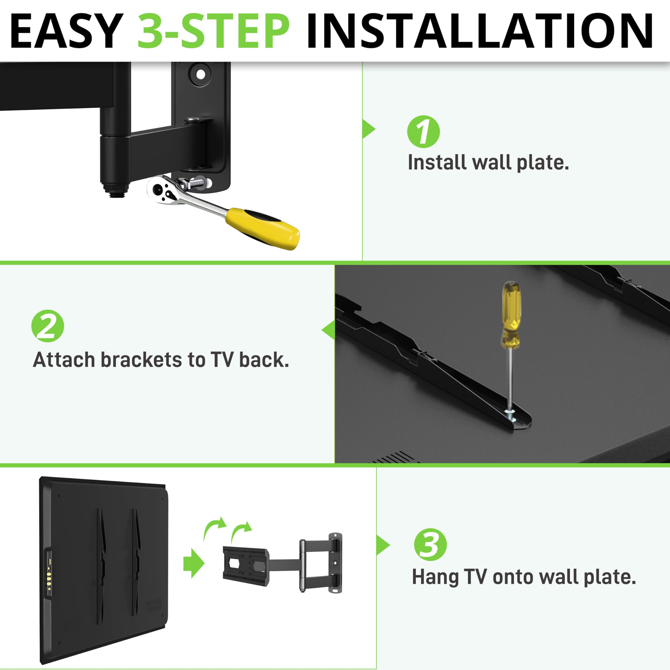 USX MOUNT Full Motion Wall Mount for 26–60 inch Flat & Curved TVs up to 80 lbs, Wall Mount TV Bracket with Swivel, Single Articulating Arm,Tilting, Level Adjustable, Max VESA 400x400mm
