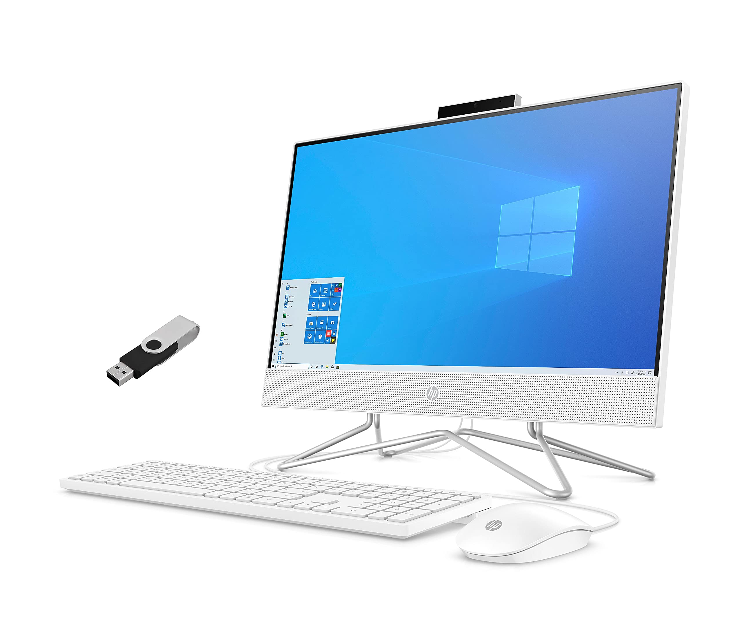 HP 2022 22-inch FHD All-in-One Desktop Computer - Dual-Core Intel Celeron J4025-16GB DDR4 RAM-512GB SSD - WiFi Bluetooth RJ45 LAN - Windows 11 Pro - Snow White w/ 32GB USB Drive