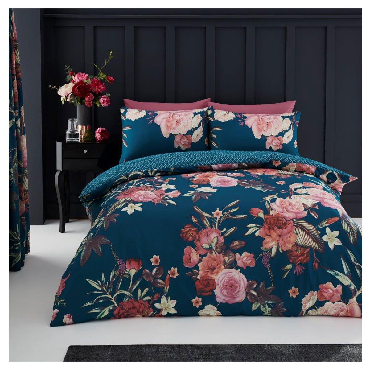 GC GAVENO CAVAILIA Floral Duvet Cover Single, Breathable Botanical Quilt Cover Set With Matching Pillow Case, Light Weight Polycotton Bedding Set, Teal