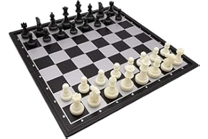FUHENGLI 12.5" Magnetic Chess Set with Folding Chess Board Outdoor Travel Portable Chess Set for Adults and Kids, Black & White Color