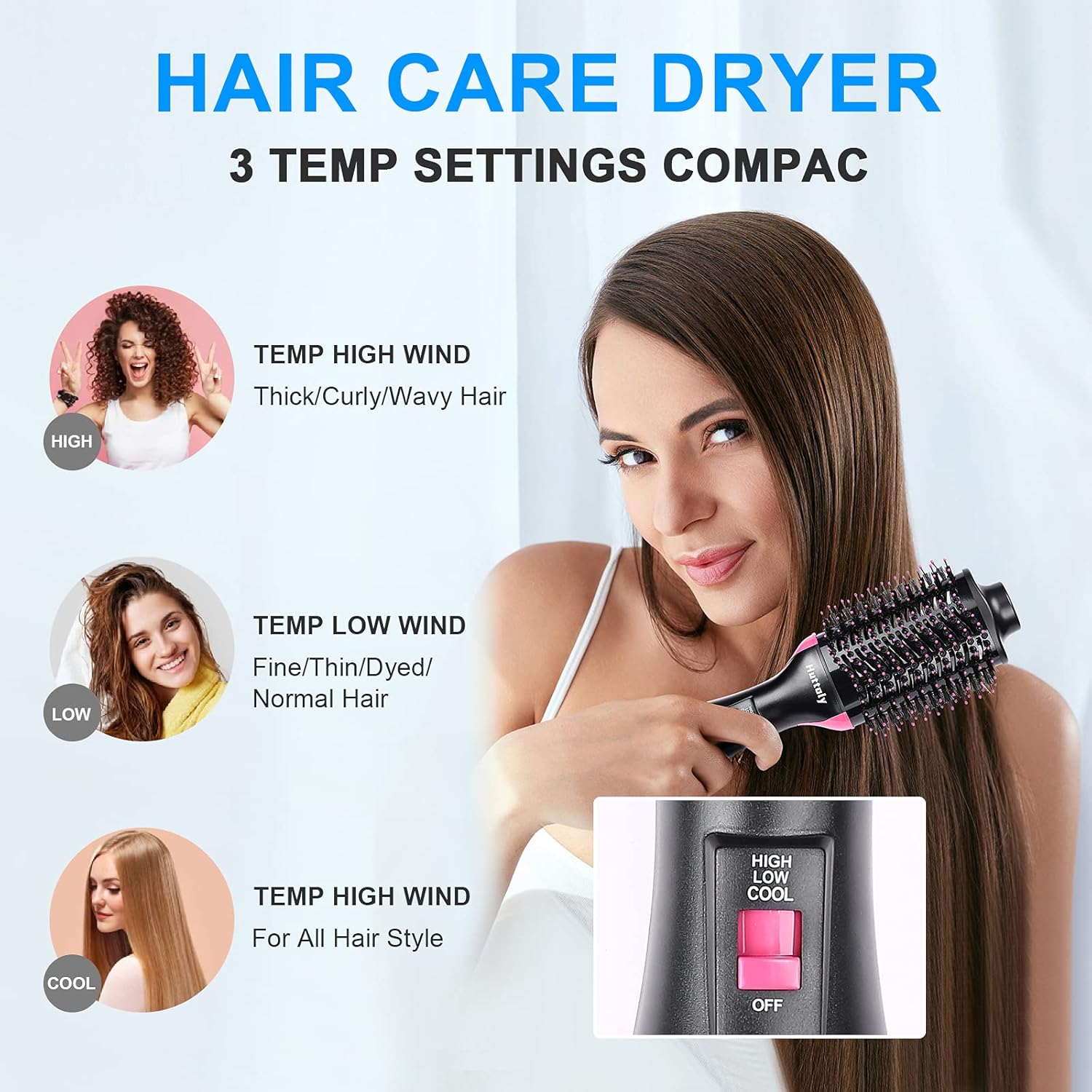 Hair Dryer Brush Blow Dryer Brush in One, 3 in 1 Hot Air Brush Hair Styler and Dryer with Ion Generator and Ceramic Coating for Girl Women Fast Drying Styling Straightening Curling Hair Brush Set: Health & Personal Care