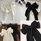 AYNKH 2 PCS Big Bow Hair Clips Satin Black White Barrette Women Girls view 9