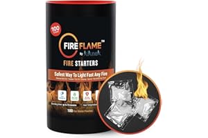 KIKNEK Fireflame Quick Instant Fire Starter - 100% Waterproof All-Purpose Indoor & Outdoor Firestarter, for Charcoal Starter, Campfire, Fireplace, BBQ - Odorless and Non-Toxic - 100 Pouches in Canister