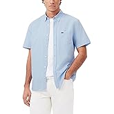 Lacoste Mens Short Sleeve Regular Fit Gingham Button Down Shirt