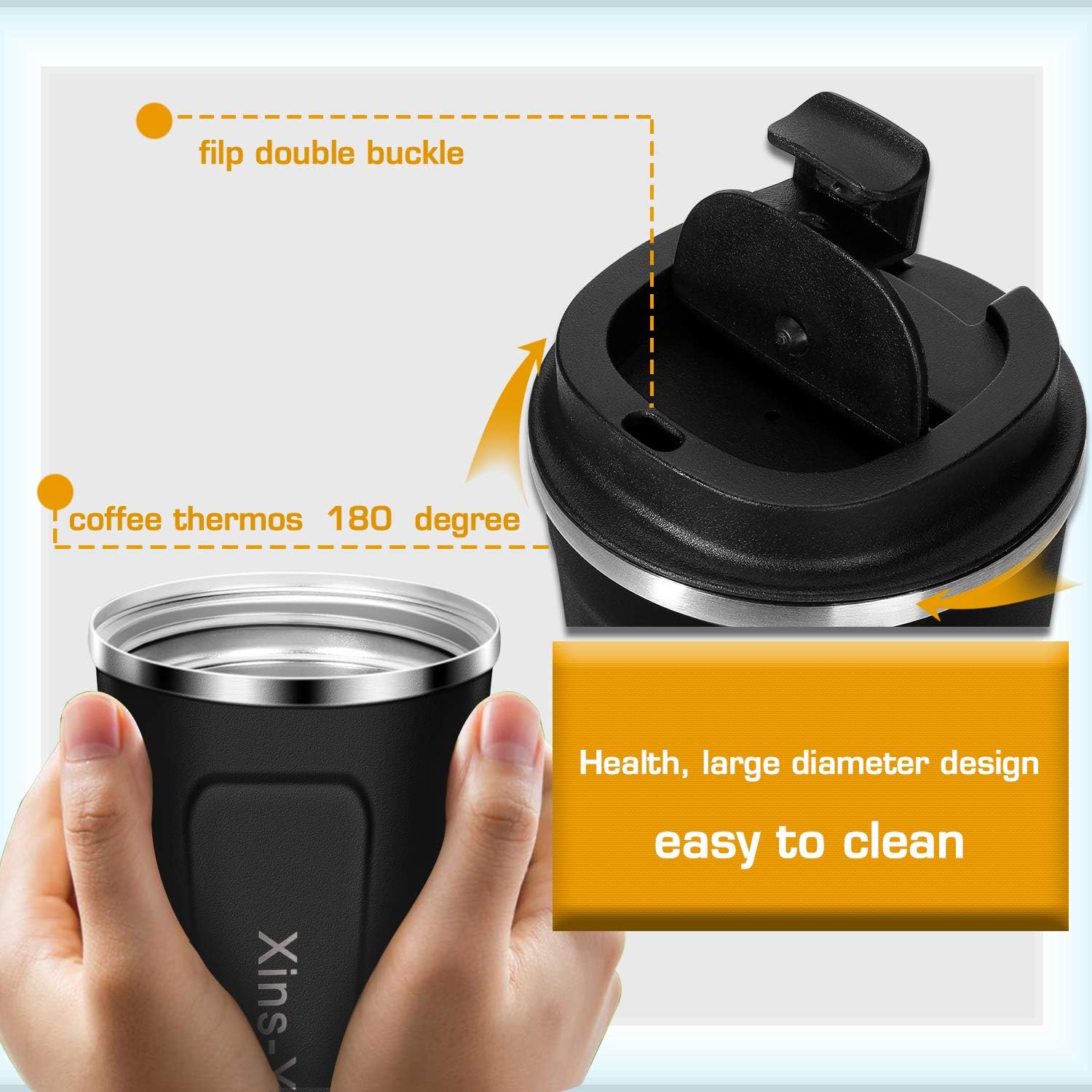 Travel Coffee Mug Leak Proof Travel Mug Large Reusable Coffee Cup With Lid Suitable For Cold And Hot Drinks Vacuum Insulation Leak Proof Black Amazon De Kuche Haushalt