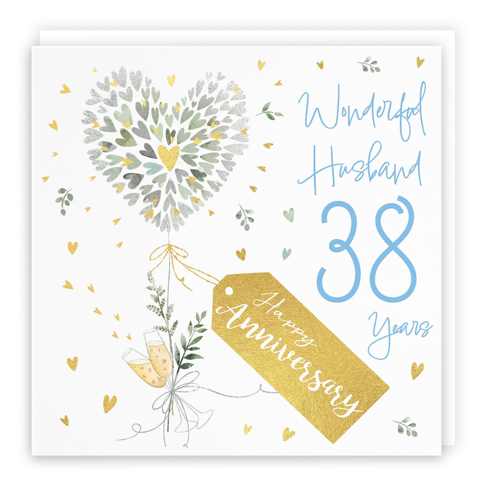 Hunts England - 38th Anniversary Card for Husband - Contemporary Hearts - Gold Foil Luxury Card - Happy Anniversary