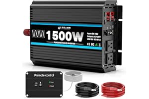 OLTEANP 1500W Pure Sine Wave Inverter 12V DC to 110/120V AC Power Inverter with 2 AC Outlets, 3.1A USB Port, LCD Display, Remote Controller, Car Power Converter for Truck, Home, Vehicles, Boat