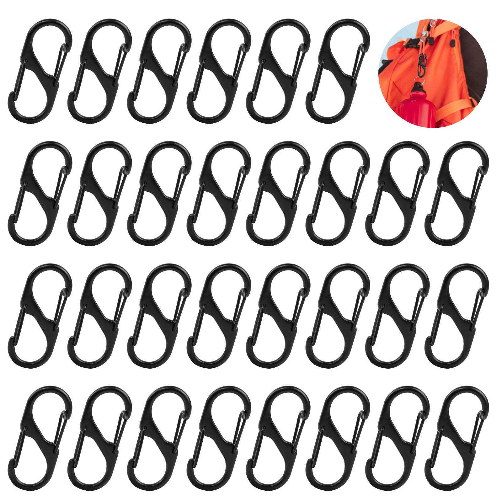 30 PCS S Small Carabiner Keyring Clip With Dual Spring Opening - Durable Anti-Rust Zinc Alloy S Type Buckle Clip Hooks for Camping, Hiking, Fishing, Travelling