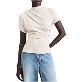 SweatyRocks Women's Ruched Short Sleeve Shirts Mock Neck Slim Fitted T Shirt Basic Tops