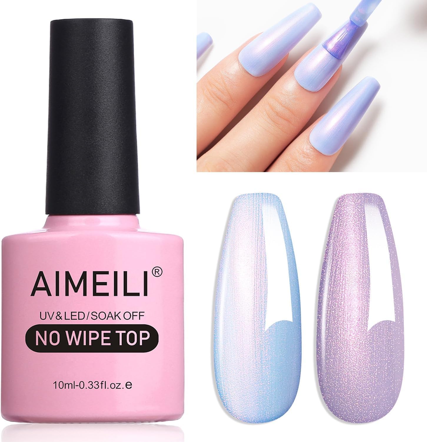 AIMEILI Glitter Top Coat Gel Polish, Clear Gel Top Coat No Wipe UV LED Soak Off, High Gloss Shiny Finish, Long Lasting, 10ml,005