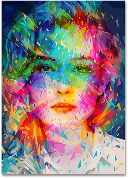Ycollc Dazzle Couleur Tete Feminine Toile Peinture Abstraite Mur Art Affiche Imprimer Des Images Modernes Pour Le Salon Home Decor Amazon Fr Cuisine Maison