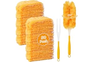 LISHINE 50 Count 360 Heavy Duty Duster Refills Bulk Compatible with Swiffer, Dusting Refills with 1 Handle, Multi Surface Disposable Dusters Refill for Cleaning (Yellow)