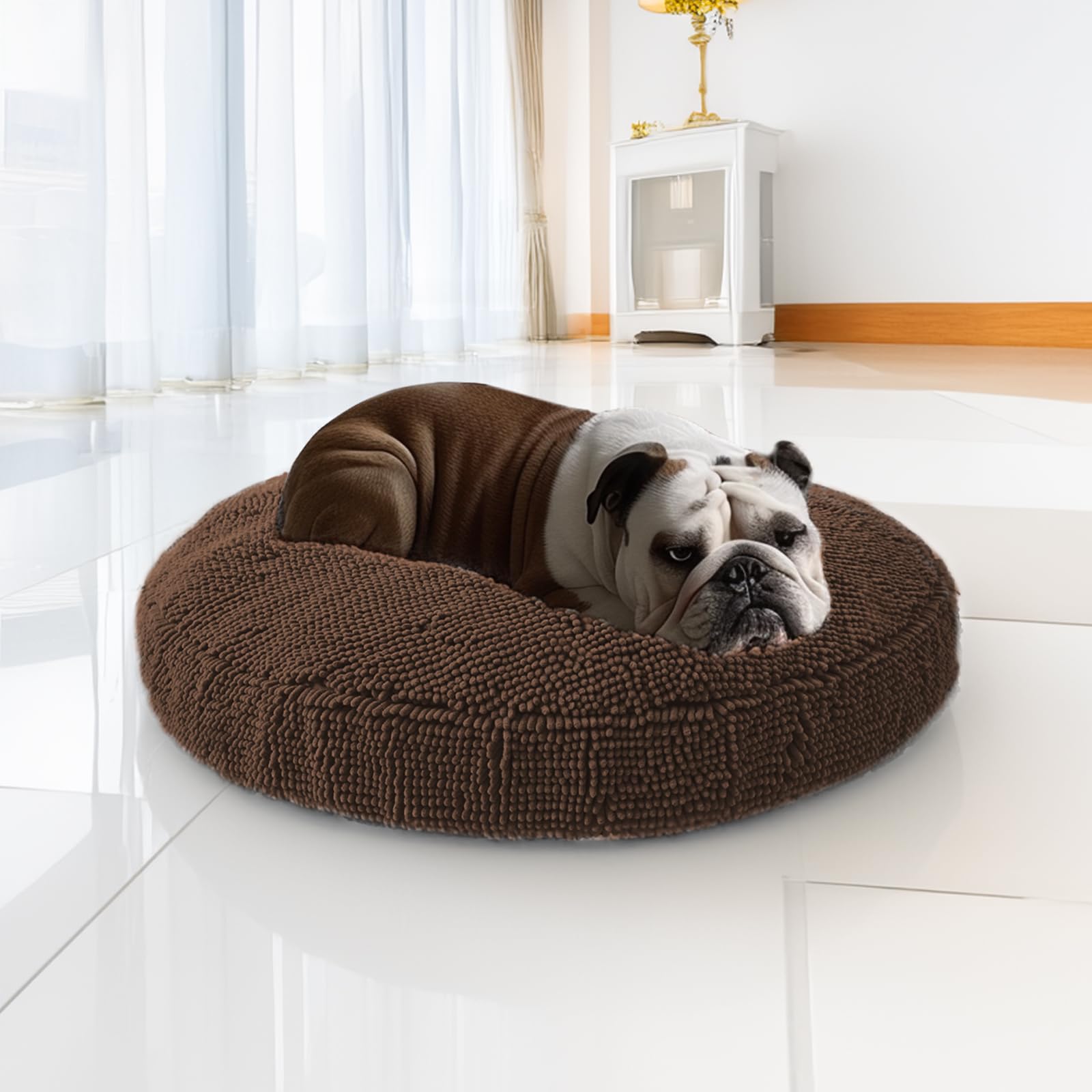 Photo 1 of Muddy Mat® Cloud K-9 Bed for Dogs & Cats, Soft & Relaxing Donut Dog Bed, Chenille Material, Removable Cover, Washable & Dryer Safe–Brown Small(25'x25')