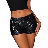 LOMON Womens Sequin Mini Shorts Y2K Going Out Low Rise Micro Shorts Cheetah Print Bottoms Concert Rave Outfits