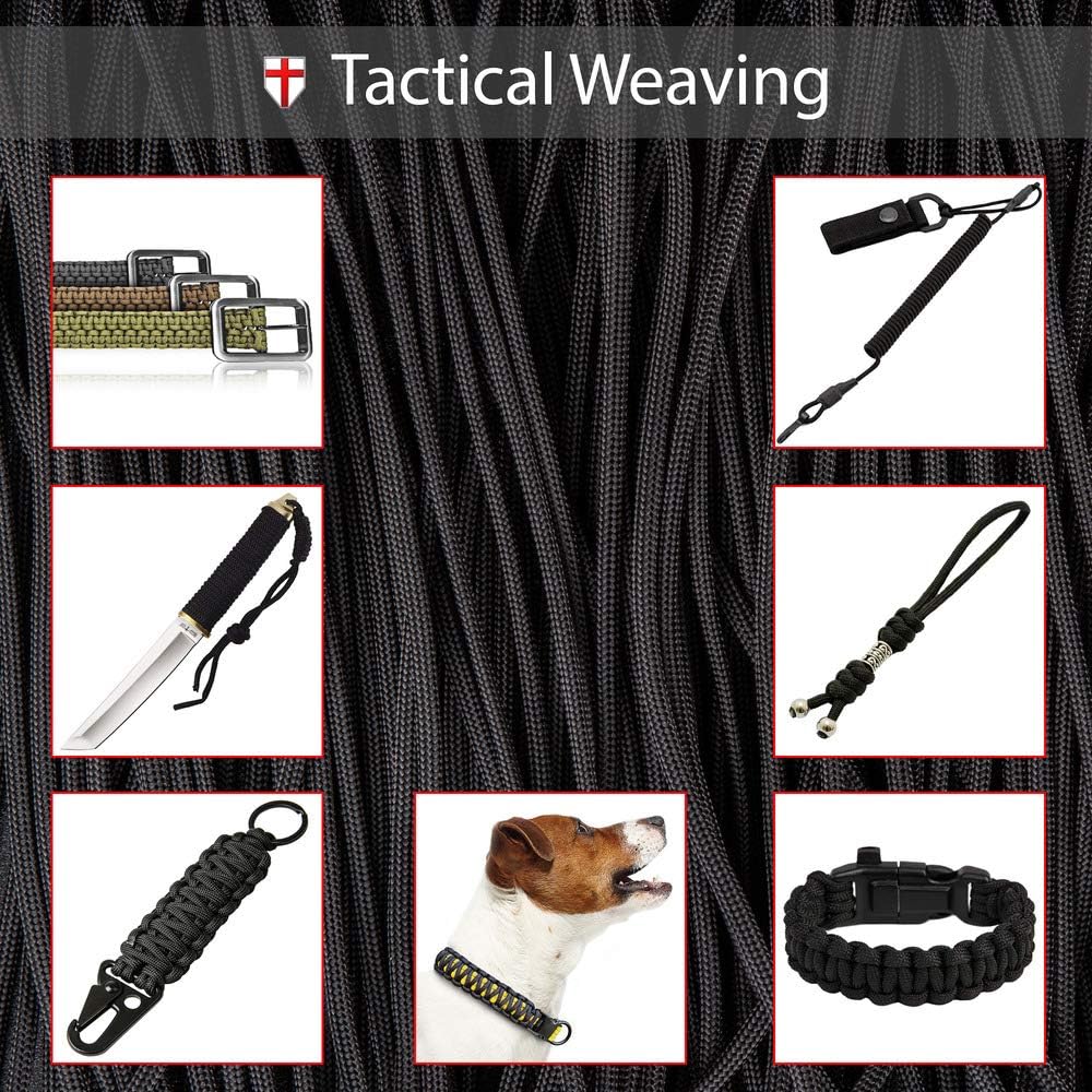 Grand Way Paracord 100 ft - Type III Black Paracord 550-4mm Nylon Rope Mil-Spec para Cord - Camping Rope Hiking Fishing Survival Boy Scout Parachute Cord - Outdoor Hammock 550 Paracord 016 : Sports & Outdoors