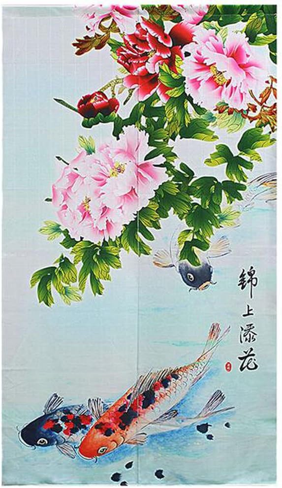 Xiaopangzi Chinese Curtains Tradtional Room Divider Polyster Door Curtain Kitchen Curtain Rich fish Design 85cm x 150cm (H)