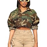 VDWIP Camo Jacket for Women Cropped Denim Bomber Jacket Army Fatigue Camouflage Jacket Coat