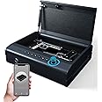 PINEWORLD Gun Safe, Biometric Gun Safes For Handgun, Pistol Safe With Fingerprint or Keypad, 4-Quick Access Unlock Gun Case for Firearm, Gun Lock Box For Nightstand Beside with APP Large Size