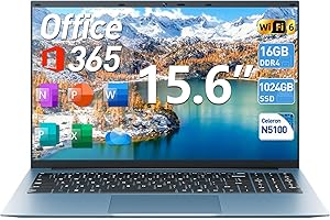 SGIN 15.6 Inch Laptop Computer, Windows 11 Laptops with 16GB RAM 1024GB SSD, Celeron N5100, Office 365, WiFi 6, 53.2WH Batter