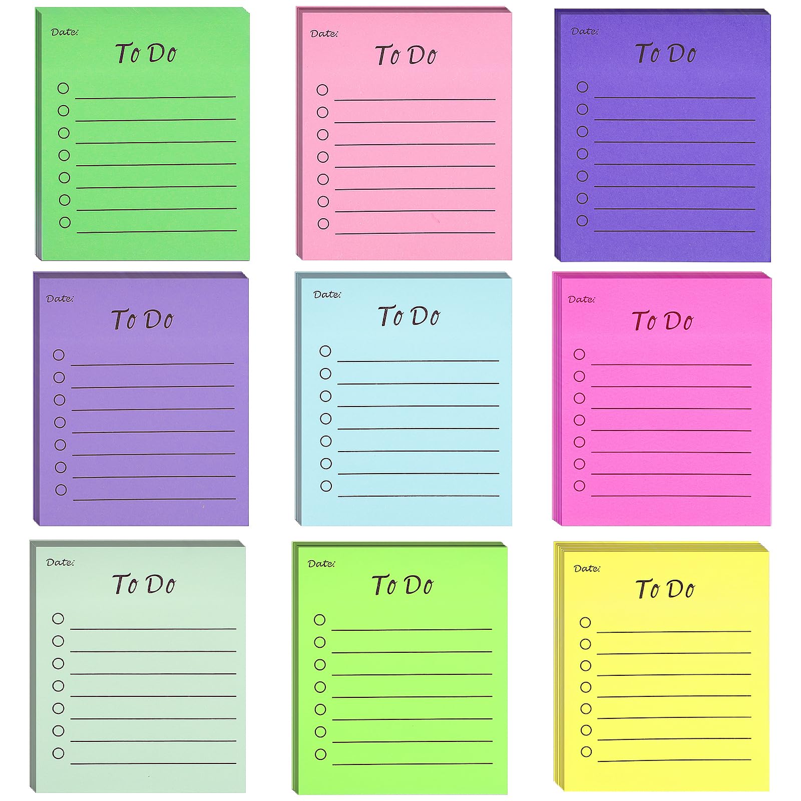 9 Pack to Do List Sticky Notes, Colorful Lined Sticky Notes, Self-Stick Do List Notepads for School Office Meeting Home Plan Reminder Stationery Supplies (450 Sheets,8.9 * 7.6 CM)