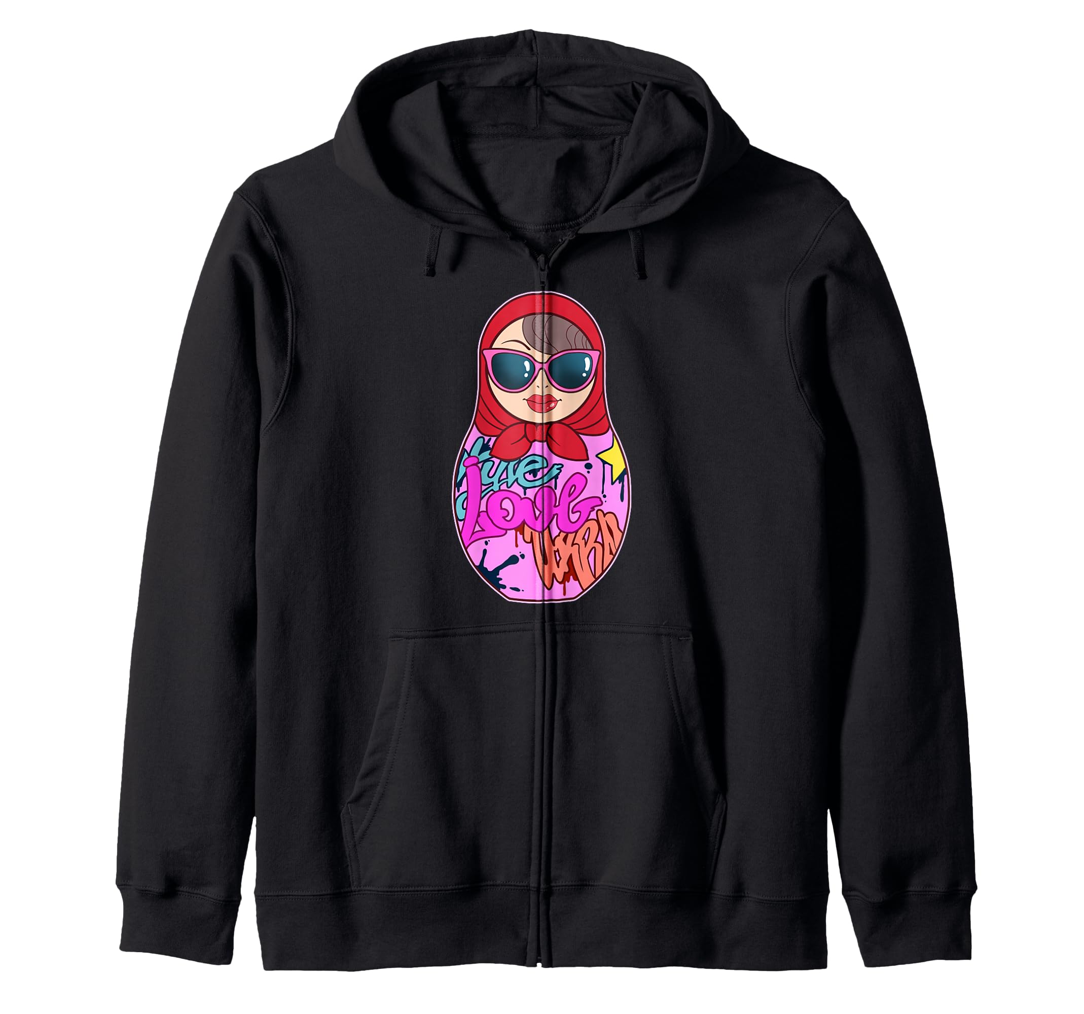 Graffiti Matryoshka Punk Russian Doll Puppet Matrioshka Zip Hoodie