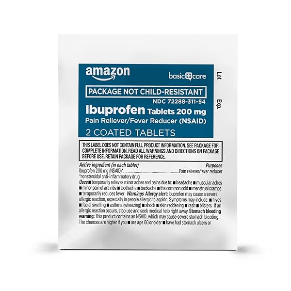 AMAZON BASIC CARE IBUPROFEN TABLETS, 200 MG, PAIN RELIEVER AND FEVER REDUCER, FOR HEADACHE, MUSCULAR ACHES, ARTHRITIS, BACKACHE AND MORE, 100 COUNT (PACK OF 1)