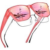 Peekaco Polarized Sunglasses Fit Over Glasses for Women Men, Oversized Square Summer Shades UV400 Protection