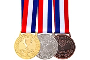 Amlong Plus Award Medals for Winner of Gold, Silver, Bronze, Made by Olympic Style Solid Metal with Premium Ribbon, Set of 3