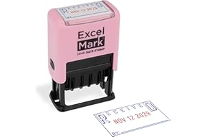 ExcelMark 2445 Date Stamp with Text - Blue and Red Ink (Pink Mount, Received)