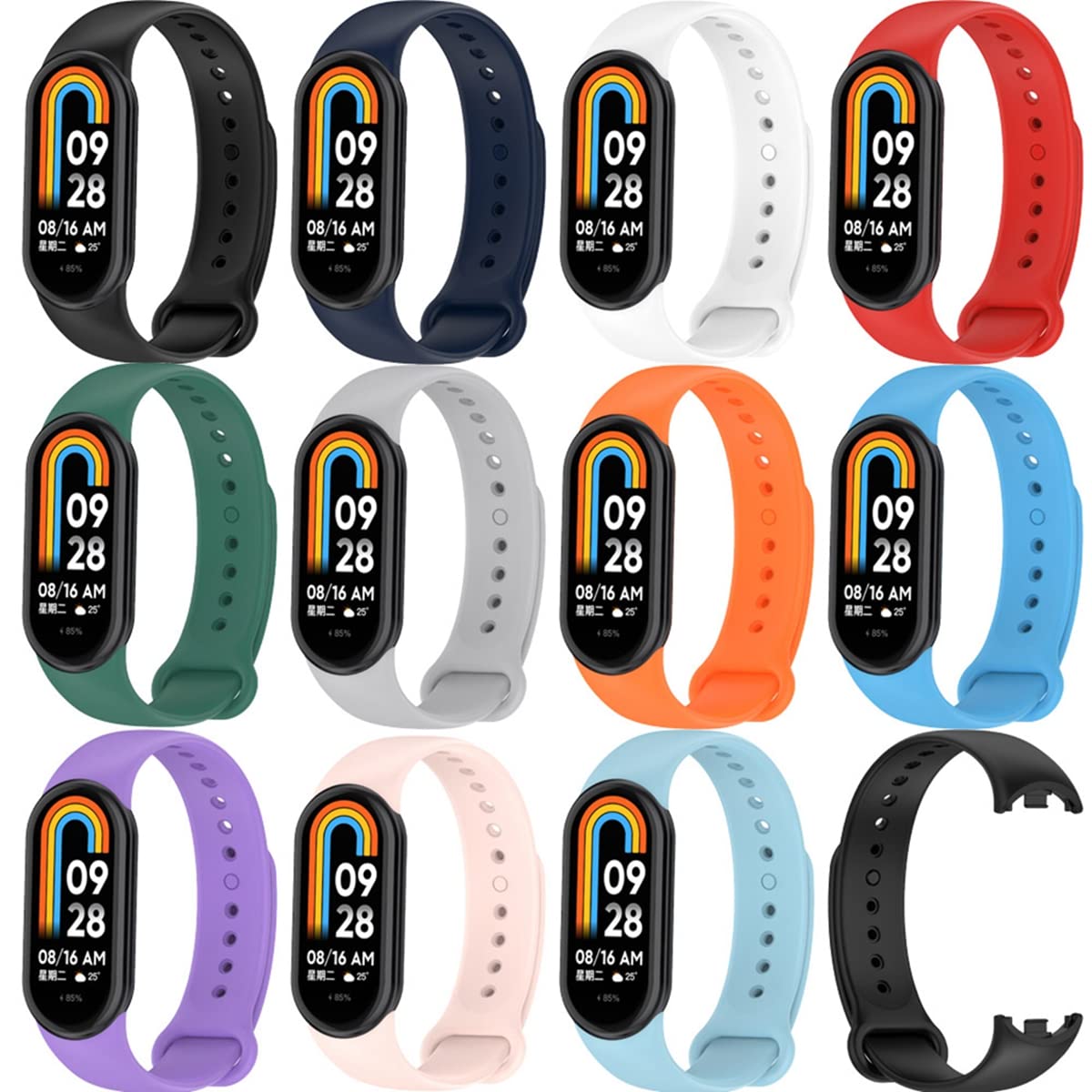 KOMI Strap Compatible with Xiaomi Mi Band 8/9, Silicone Strap Sport Replacement Band Wristbands for Mi band 9 Women Men (11 pcs)