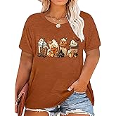 Plus Size Fall Pumpkin Tshirt Women Halloween Thanksgiving T-Shirt Casual Short Sleeve Tops Floral Pumpkin Shirt