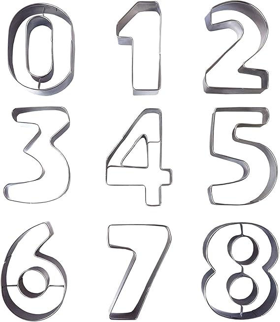 Set 9 Tagliabiscotti Numeri 0-8 In Acciaio Inox - Formine Per Biscotti, Pasta, Fodera, Cioccolato, Gommosi - Ideali Per Compleanni E Feste