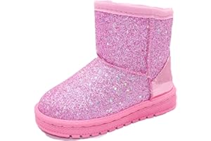 Elcssuy Girls Glitter Snow Boots Toddler/Little Girls Warm Winter Sequin Comfy Cute Durable Outdoor Sparkle Princess Ankle Boots