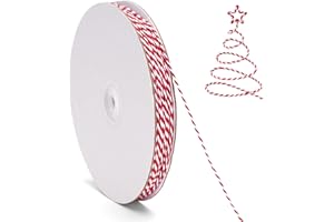 G2PLUS Christmas String - 2mm 328ft White Red Cotton Twine String for Gift Wrapping, Baking Packaging, DIY Crafts, Christmas Party Decorations