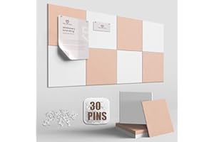 TSJ OFFICE TSJOFFICE Large Cork Board for Wall - 48" x 24" Bulletin Board with 30 Pushpins for Office Decor, Pin Board 8 Pack Felt Tiles with Safe Removable Adhesive Tabs, Corkboard for Home - Cinnamon & White