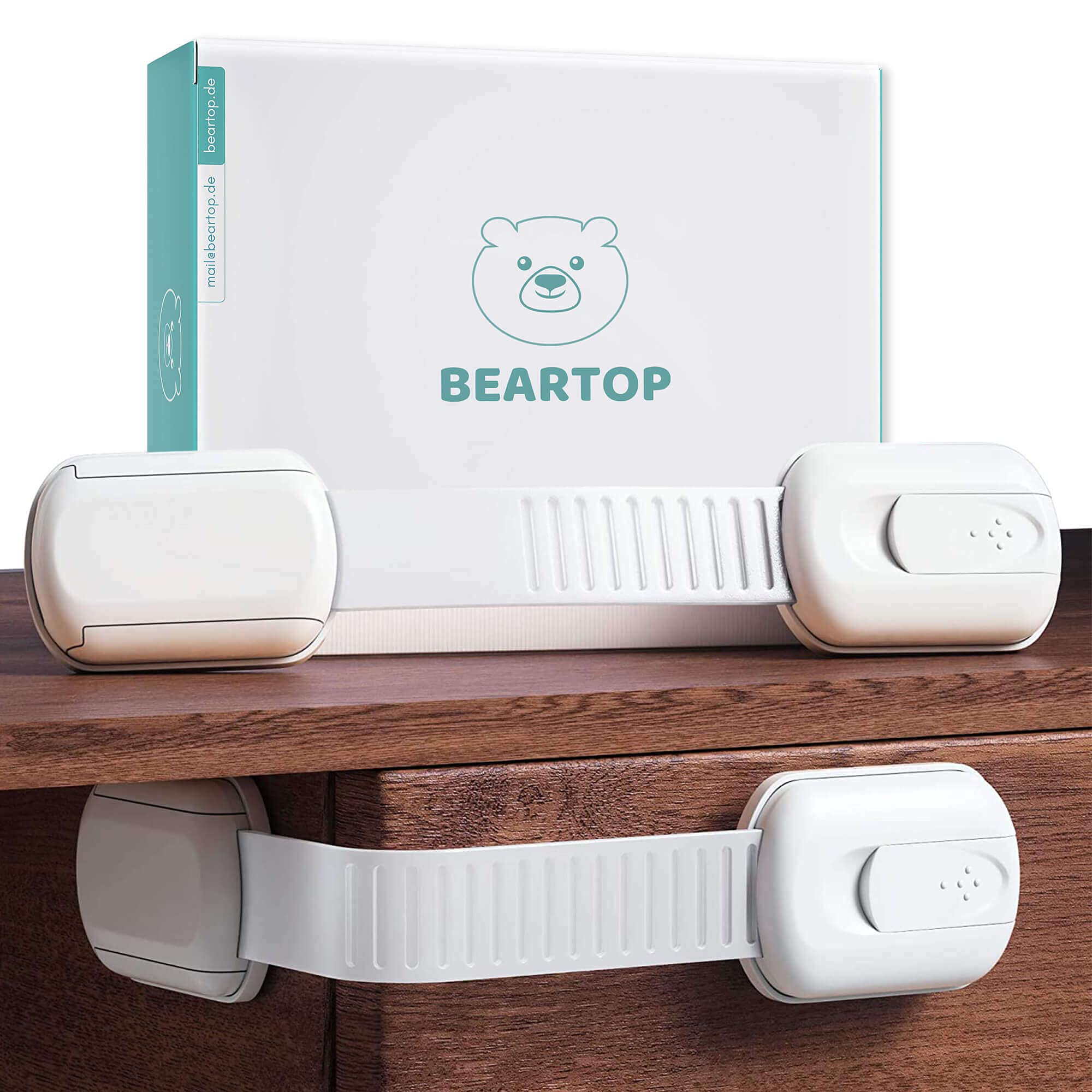 BEARTOP Premium Baby Drawer Lock | Strong Hold (>15kg) | Tested for Harmful substances** | Lock for cupboards, Drawers etc. | Child Safety Lock for Cupboard | White | 8 Pieces