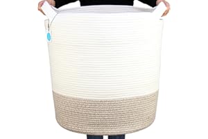 Casaphoria Extra Large Woven Cotton Rope Storage Basket for Organizing,Tall Round Woven Baskets for Clothes Blanket Pillows Towels,Big Capacity Laundry Hamper for Bathroom LivingRoom Bedroom
