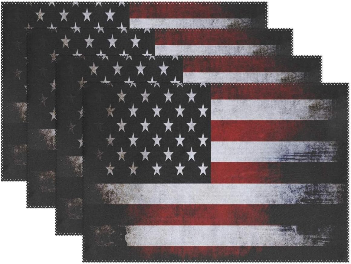 DERTYV Heat Resistant Placemats for Kitchen Table Mats for Dinning Room,American Flag Red Washable Insulation Non Slip Placemat 12x18 inch